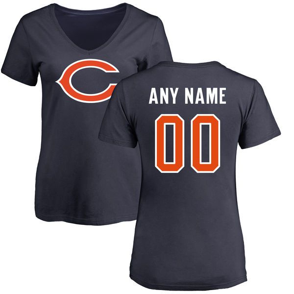 Women Chicago Bears NFL Pro Line Navy Any Name and Number Logo Custom Slim Fit T-Shirt->->Sports Accessory